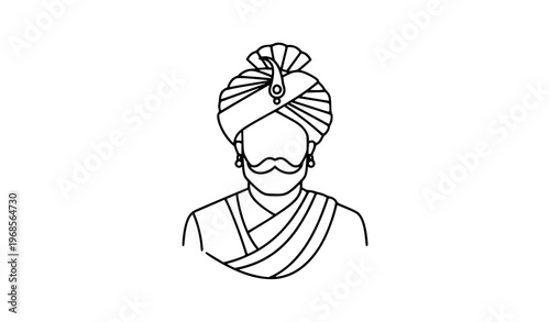 Minimal Maharaja Icon – Indian Royal Figure Outline Vector Symbol