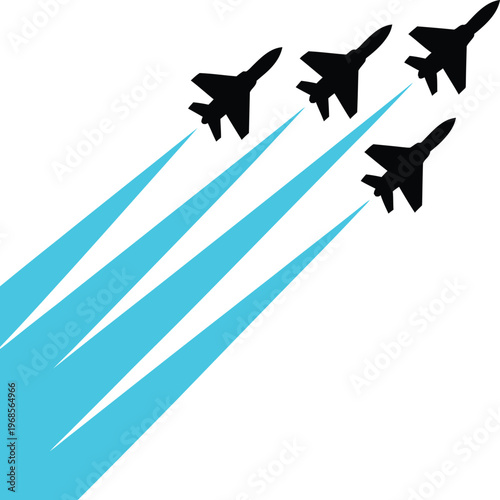 Group of jet fighter planes flying in formation, leaving blue contrails against a transparent background.