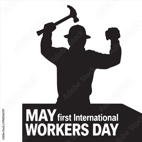 Vector illustration of a black silhouette of a man and a soldier with a hammer, rifle, and guitar playing rock music in a military art style