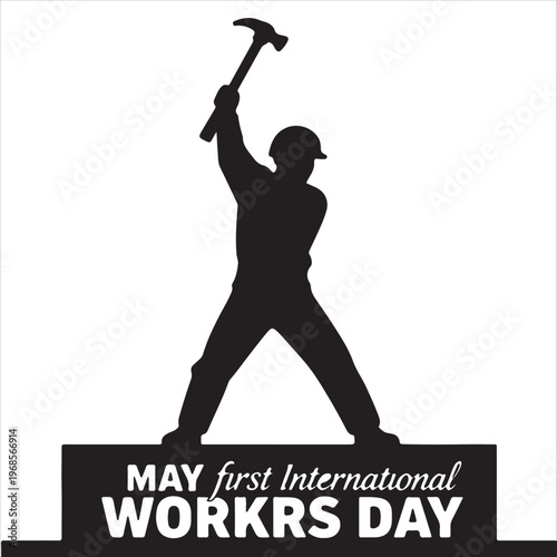 Vector illustration of a construction worker silhouette and people playing guitar or saxophone in a black art design featuring a woman and man with a hammer