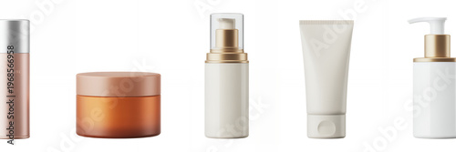 Various cosmetic products on white background cosmetics skincare bottles