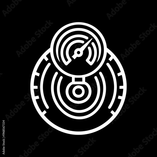White Line Art Abstract Analog Tire Pressure Dial Gauge Vector Icon 