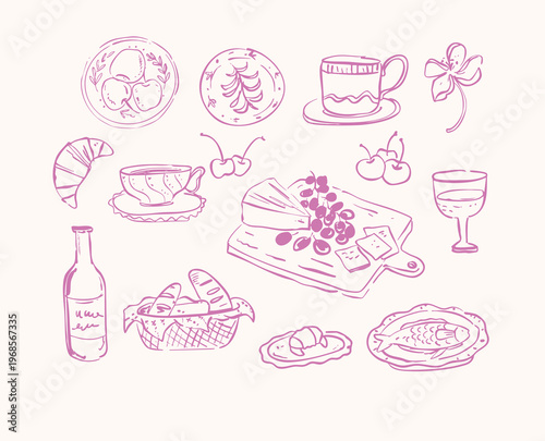 Detailed menu illustration set with popular international dishes and snacks vector