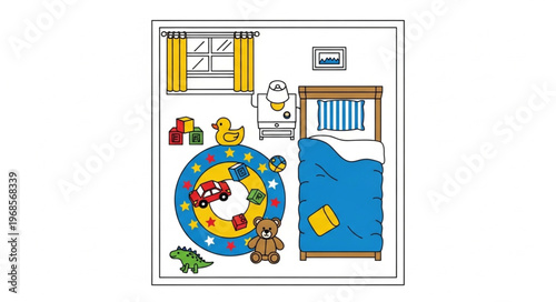 Colorful Childrens Room Illustration with Toys and Furniture.