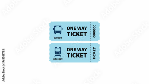 One Way Bus and Train Tickets Isolated on White Background