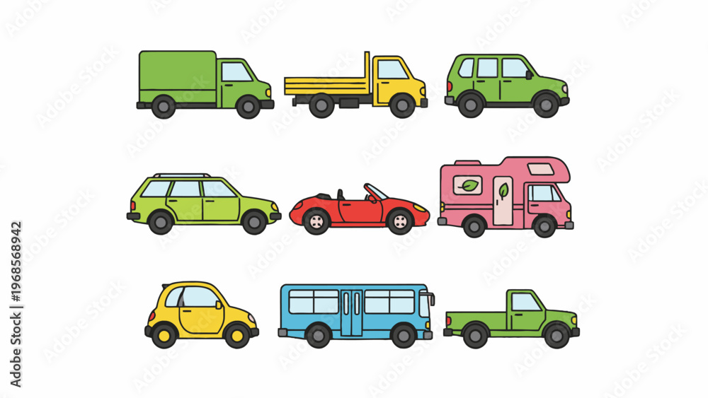 Fototapeta premium Transportation vehicle icon set including truck bus car and van