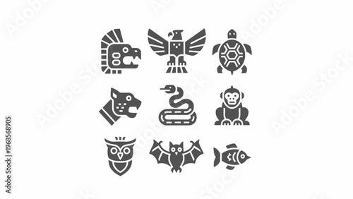 Mayan Aztec Animal Icons Set Ancient Mexican Symbols