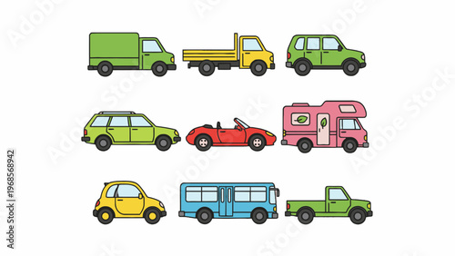 Transportation vehicle icon set including truck bus car and van