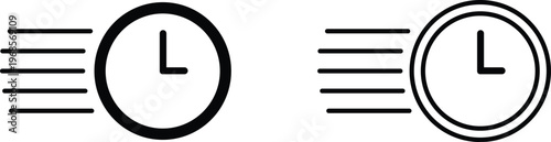 Speed fast motion clock icons with lines indicating velocity