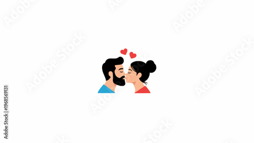 Couple Kissing Vector Illustration with Hearts on White Background