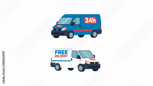 Commercial Delivery Vans with 24h Service and Free Shipping Text