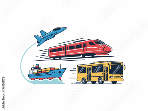 Logistics transport icons with plane train ship and bus vector