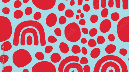 Bohemian-style, abstract organic splotches and simple arcs in a seamless pattern.
