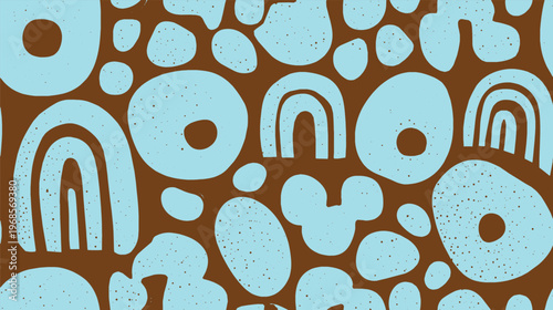 Bohemian-style, abstract organic splotches and simple arcs in a seamless pattern.