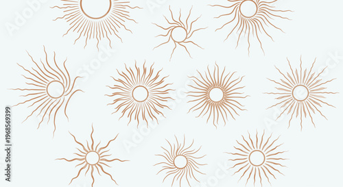 Collection of Stylized Sunburst and Starburst Graphic Elements.