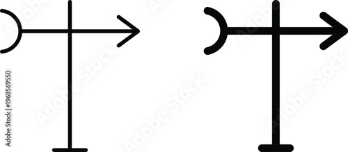 Two different arrow signs with crescent and line symbols  directional indicators
