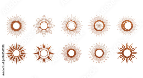 Collection of Ten Ornate Sunburst and Starburst Designs.