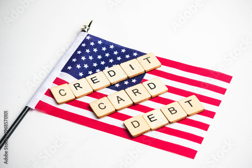 Quadro su tela The American Flag With A Credit Card Debt Sign Across