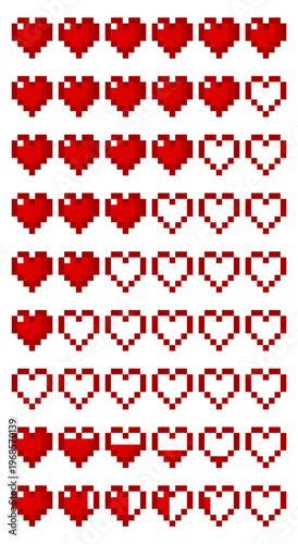 Pixel Heart UI Set Health Bar Retro 8-bit Game Icons