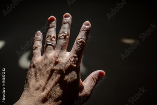 Raised Hand in Dramatic Light