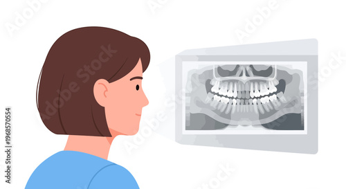 Illustration of a person viewing a dental x ray image diagnostic healthcare examination