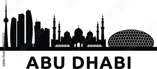 Abu Dhabi skyline silhouette with mosque towers and modern architecture cityscape illustration isolated on white background travel destination concept