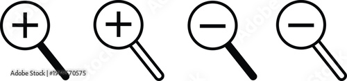 Magnifying glass icons with plus and minus signs for search and zoom functions