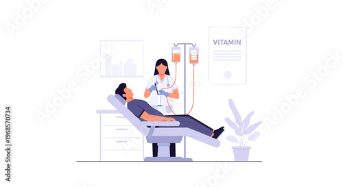 Medical infusion illustration patient receiving intravenous therapy health care concept