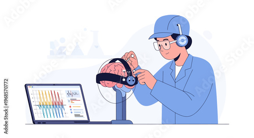 Medical professional examines brain activity using advanced technology