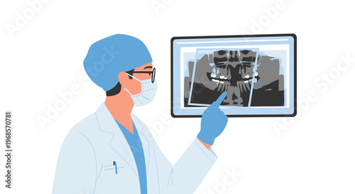 Medical professional examines dental x ray using digital display healthcare concept