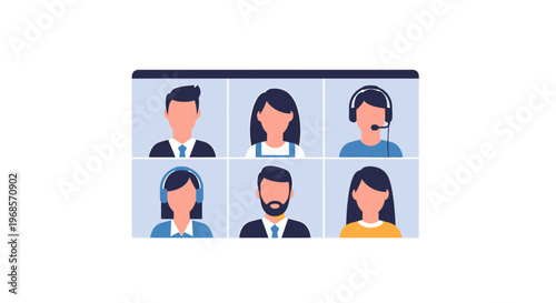 Online meeting screen showing participants video conference call communication network