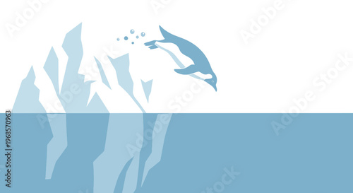 Penguin diving off iceberg into ocean illustration