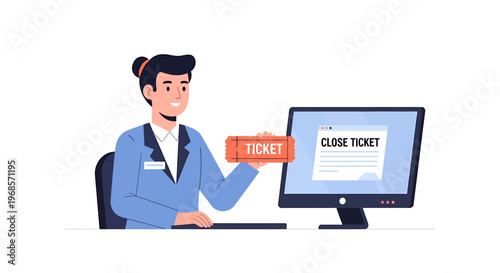 Person holding ticket near computer screen