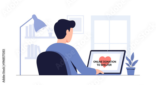 Person using computer for online donation concept illustration