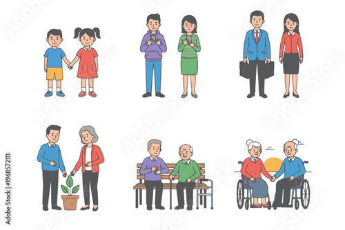 Life stages character set with people of various ages and activities