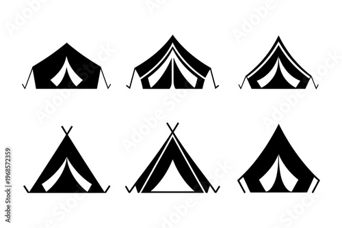 Vector of various camping tents in different styles and designs.
