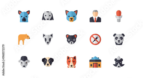 Collection of various animal and human icons.