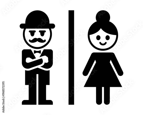Vector of a man with a mustache and bowler hat next to a woman with a bun