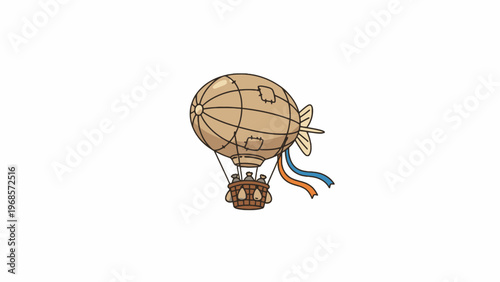 Steampunk Airship Blimp with Basket Isolated on White Background