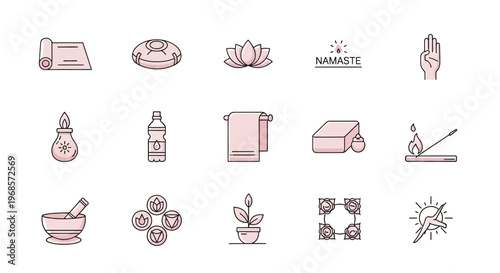 Yoga and wellness icons for mindfulness and meditation practices.