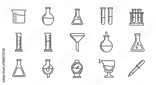 Laboratory equipment and scientific tools icons.