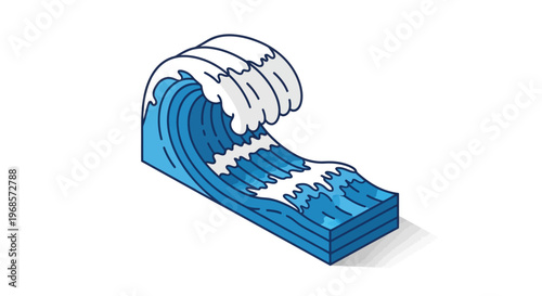 A blue isometric wave graphic design element.
