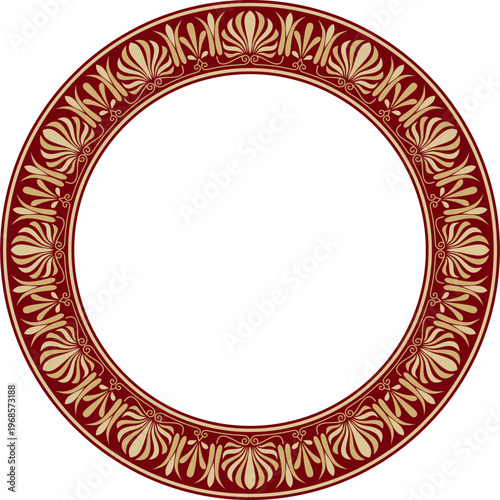 Vector gold and red round classical Greek ornament. European ornament. Border, frame, circle, ring Ancient Greece, Roman Empire.
