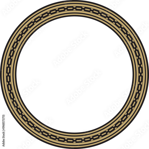 Vector gold with black round Egyptian ornament. Circle, frame, ring of ancient Egypt.Pattern of lotus flowers and sun
