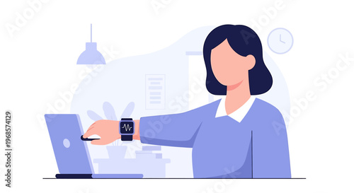 Woman using laptop computer indoors with smartwatch