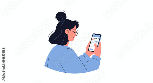 Woman using mobile phone smartphone screen digital device application technology vector illustration