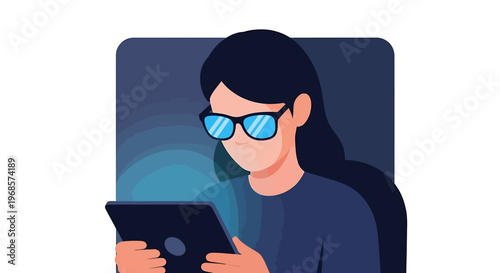 Woman using tablet computer digital illustration