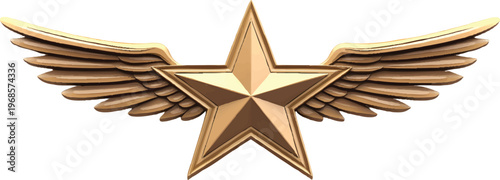 3d vector logo of an army star with wings, transparent background