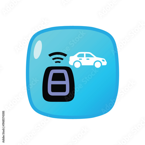 Car remote key fob icon with car silhouette and wifi signal
