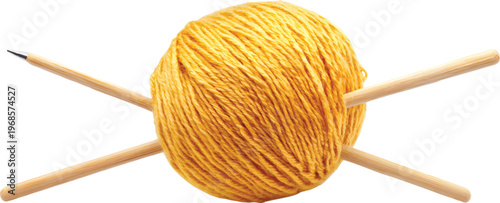 a ball of yarn with knitting needles, isolated on a transparent background